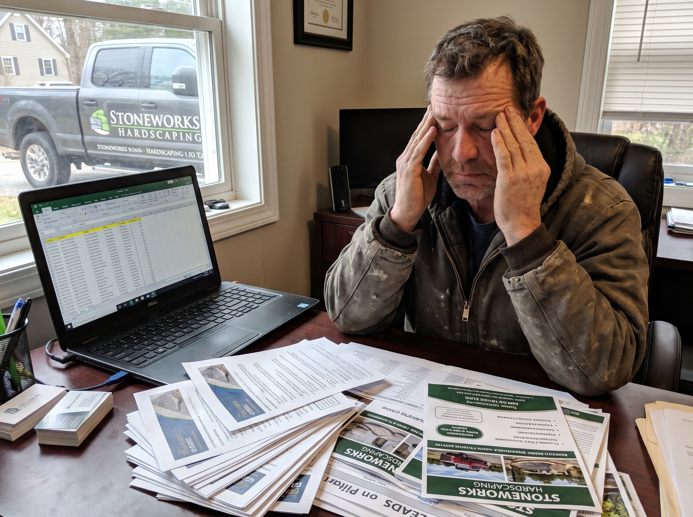 man at desk feeling stressed